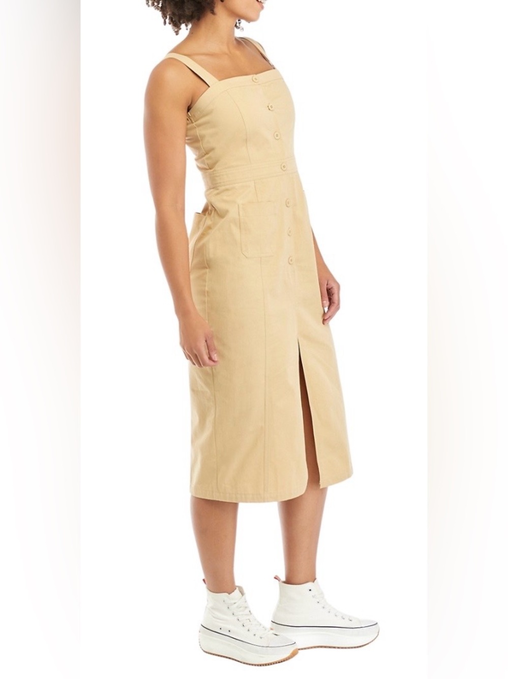 LOST + WANDER Sleeveless Button-Front Tan Midi Jumpsuit dress